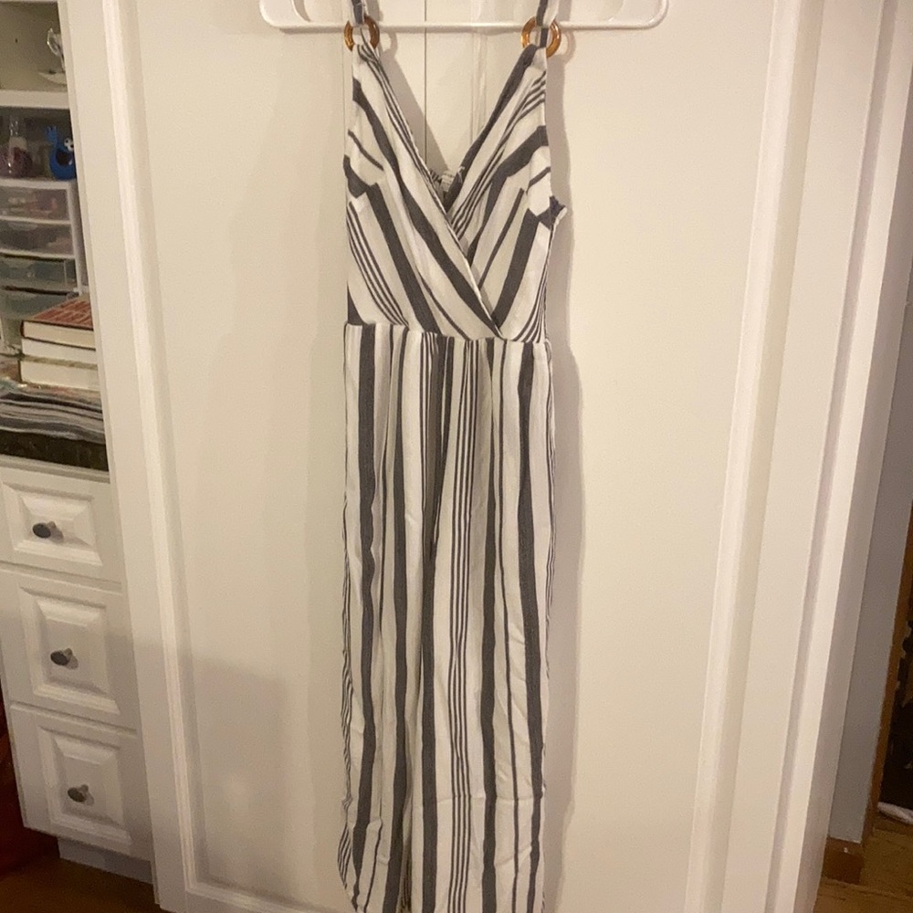 Sale American Eagle Gray and white striped jumpsuit